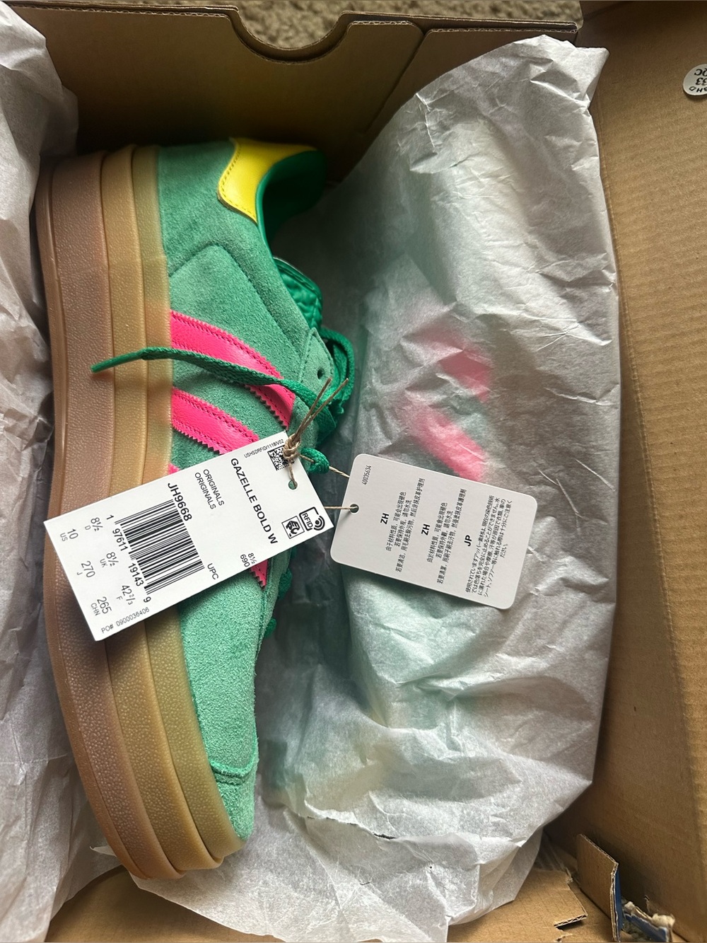 NWT adidas Women’s Gazelle Bold 'Court Green Lucid Pink' | Women's Size 10 - Picture 12 of 13